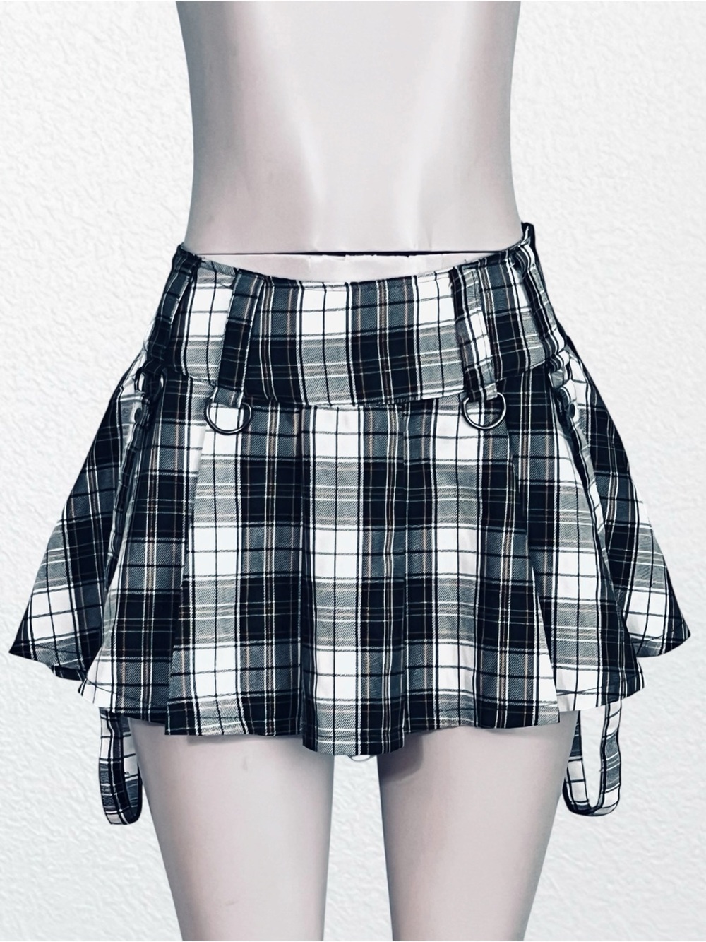 90s Y2K Current Mood Plaid Grunge Goth Festival Mini Overall Skirt  SZ M